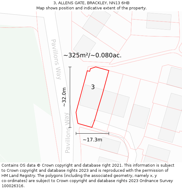 3, ALLENS GATE, BRACKLEY, NN13 6HB: Plot and title map