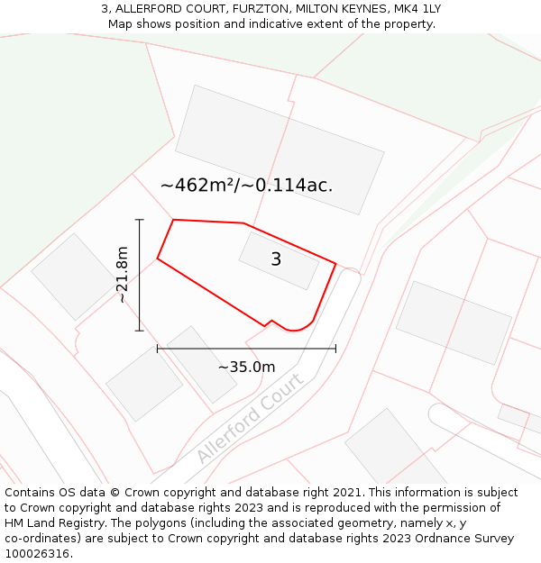 3, ALLERFORD COURT, FURZTON, MILTON KEYNES, MK4 1LY: Plot and title map