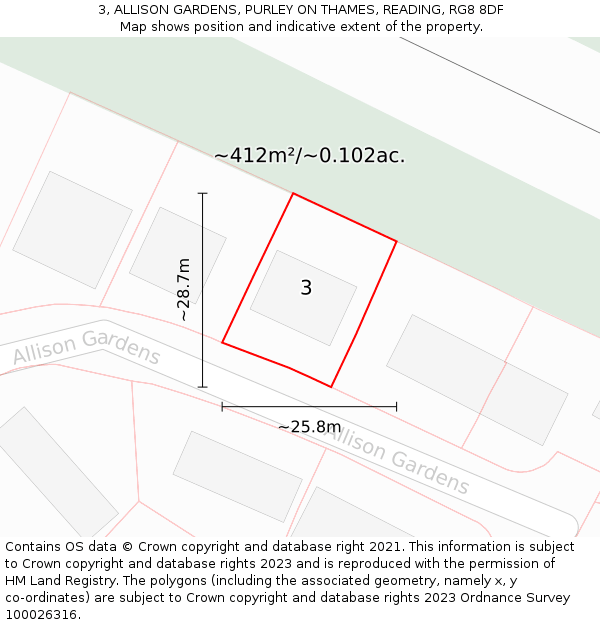3, ALLISON GARDENS, PURLEY ON THAMES, READING, RG8 8DF: Plot and title map