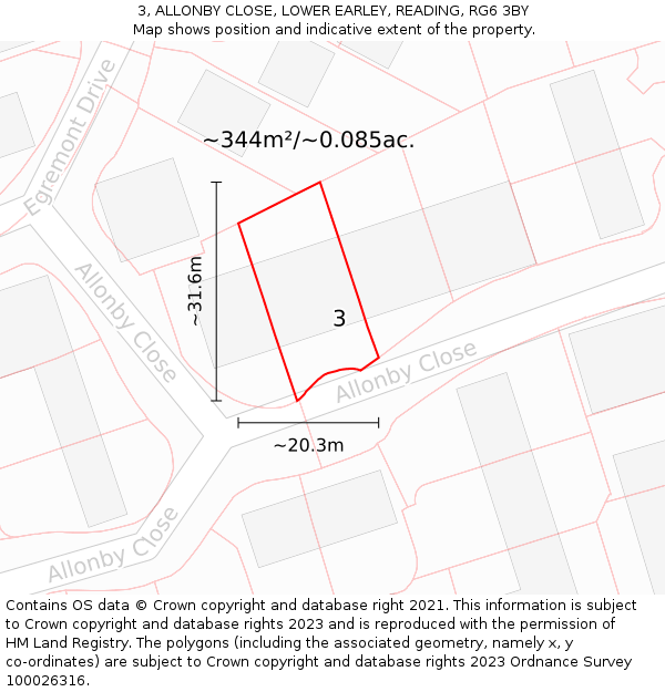 3, ALLONBY CLOSE, LOWER EARLEY, READING, RG6 3BY: Plot and title map