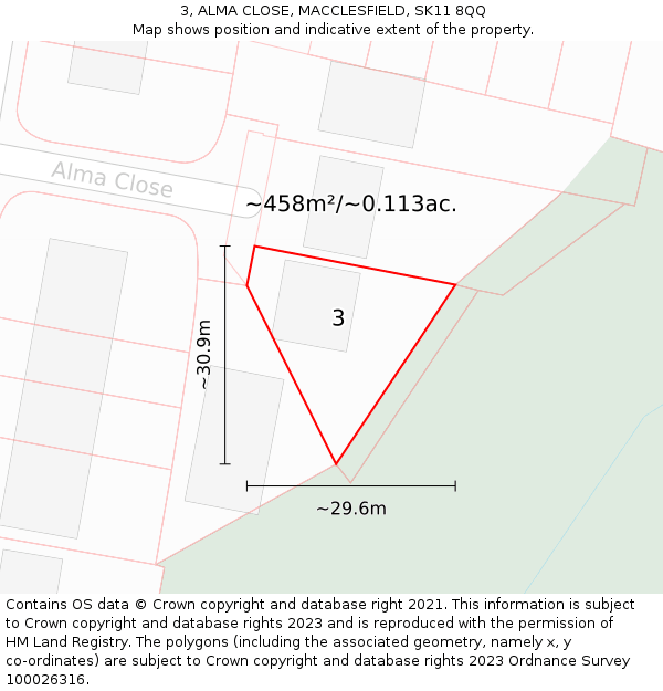 3, ALMA CLOSE, MACCLESFIELD, SK11 8QQ: Plot and title map