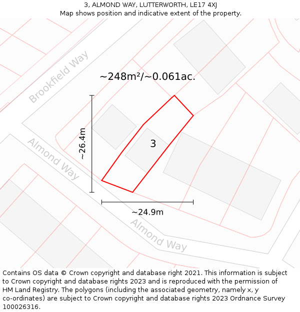 3, ALMOND WAY, LUTTERWORTH, LE17 4XJ: Plot and title map