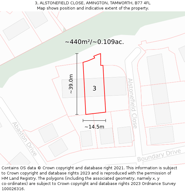 3, ALSTONEFIELD CLOSE, AMINGTON, TAMWORTH, B77 4FL: Plot and title map