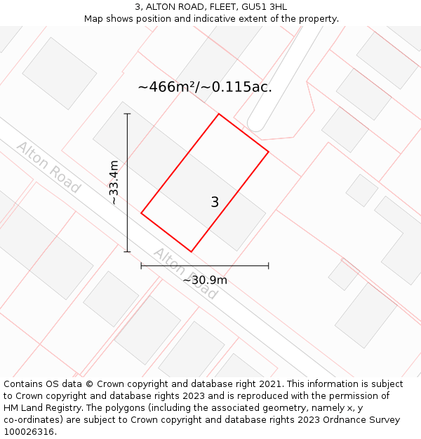 3, ALTON ROAD, FLEET, GU51 3HL: Plot and title map