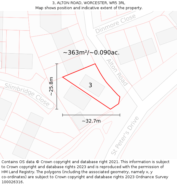 3, ALTON ROAD, WORCESTER, WR5 3RL: Plot and title map