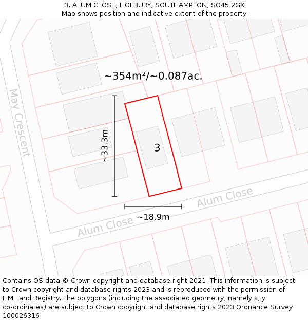 3, ALUM CLOSE, HOLBURY, SOUTHAMPTON, SO45 2GX: Plot and title map