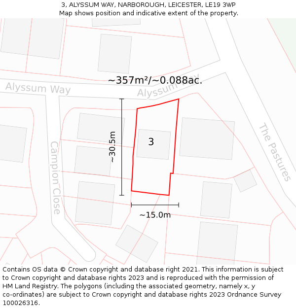 3, ALYSSUM WAY, NARBOROUGH, LEICESTER, LE19 3WP: Plot and title map