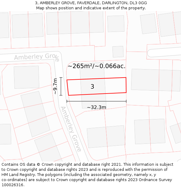 3, AMBERLEY GROVE, FAVERDALE, DARLINGTON, DL3 0GG: Plot and title map