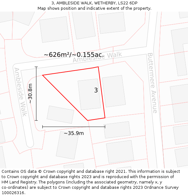 3, AMBLESIDE WALK, WETHERBY, LS22 6DP: Plot and title map