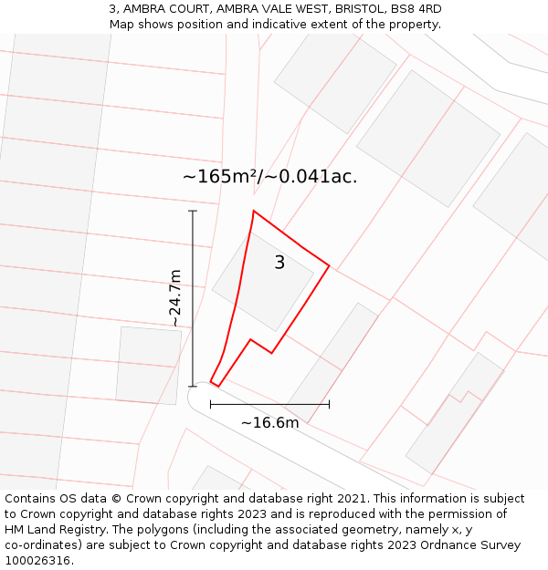 3, AMBRA COURT, AMBRA VALE WEST, BRISTOL, BS8 4RD: Plot and title map