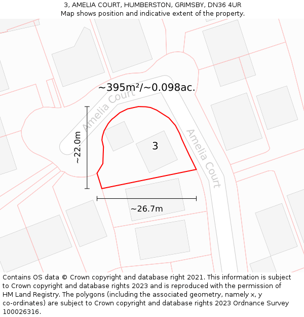 3, AMELIA COURT, HUMBERSTON, GRIMSBY, DN36 4UR: Plot and title map