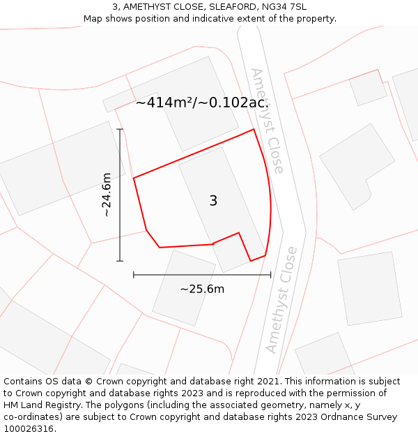 3, AMETHYST CLOSE, SLEAFORD, NG34 7SL: Plot and title map