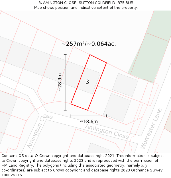 3, AMINGTON CLOSE, SUTTON COLDFIELD, B75 5UB: Plot and title map