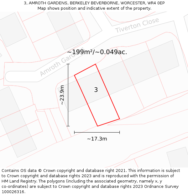 3, AMROTH GARDENS, BERKELEY BEVERBORNE, WORCESTER, WR4 0EP: Plot and title map