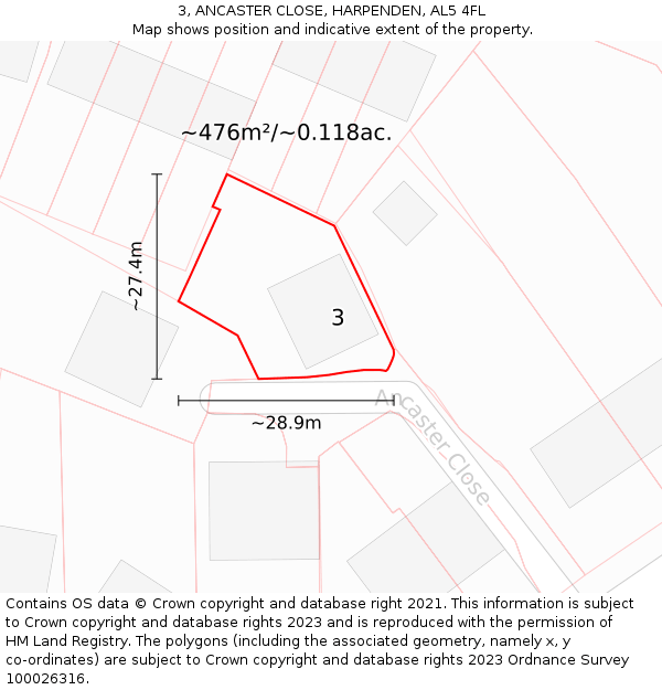 3, ANCASTER CLOSE, HARPENDEN, AL5 4FL: Plot and title map