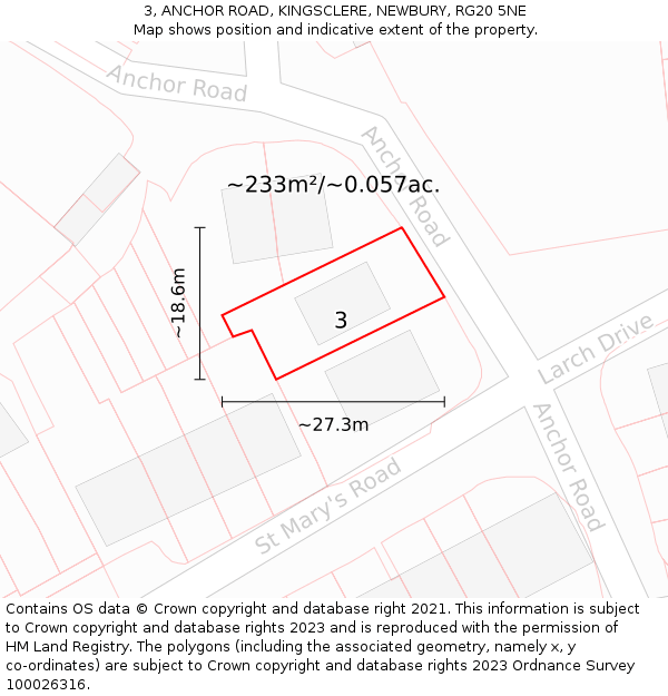 3, ANCHOR ROAD, KINGSCLERE, NEWBURY, RG20 5NE: Plot and title map
