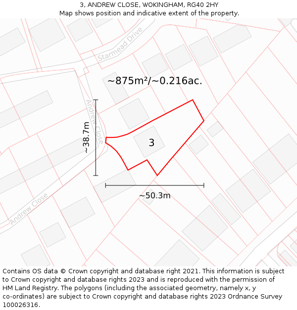 3, ANDREW CLOSE, WOKINGHAM, RG40 2HY: Plot and title map