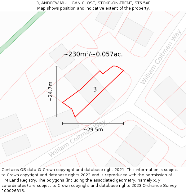 3, ANDREW MULLIGAN CLOSE, STOKE-ON-TRENT, ST6 5XF: Plot and title map