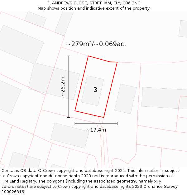 3, ANDREWS CLOSE, STRETHAM, ELY, CB6 3NG: Plot and title map