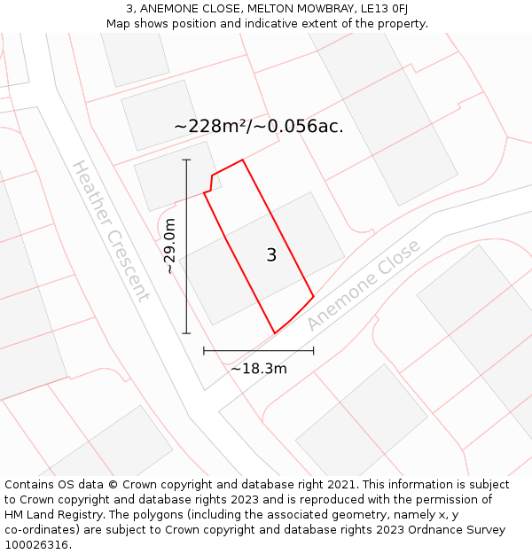 3, ANEMONE CLOSE, MELTON MOWBRAY, LE13 0FJ: Plot and title map