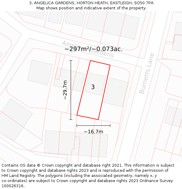 3, ANGELICA GARDENS, HORTON HEATH, EASTLEIGH, SO50 7PA: Plot and title map