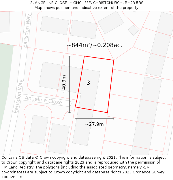 3, ANGELINE CLOSE, HIGHCLIFFE, CHRISTCHURCH, BH23 5BS: Plot and title map
