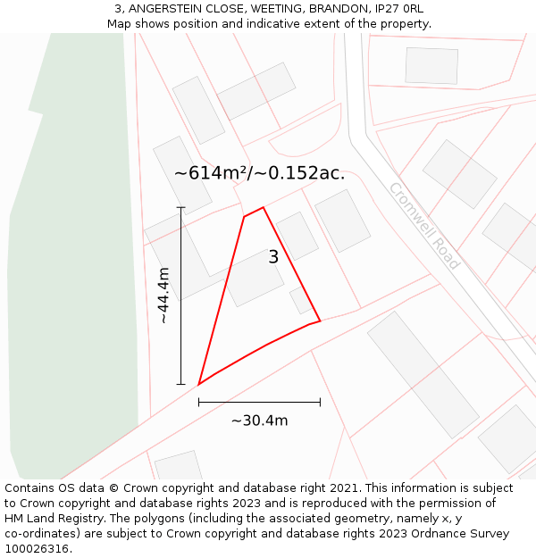 3, ANGERSTEIN CLOSE, WEETING, BRANDON, IP27 0RL: Plot and title map