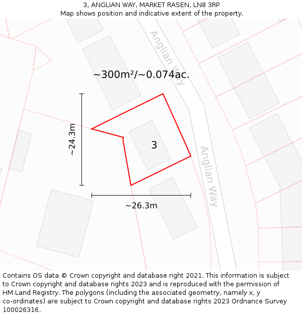3, ANGLIAN WAY, MARKET RASEN, LN8 3RP: Plot and title map