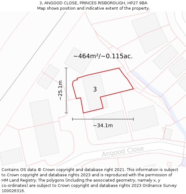 3, ANGOOD CLOSE, PRINCES RISBOROUGH, HP27 9BA: Plot and title map