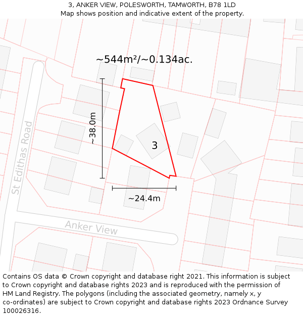 3, ANKER VIEW, POLESWORTH, TAMWORTH, B78 1LD: Plot and title map