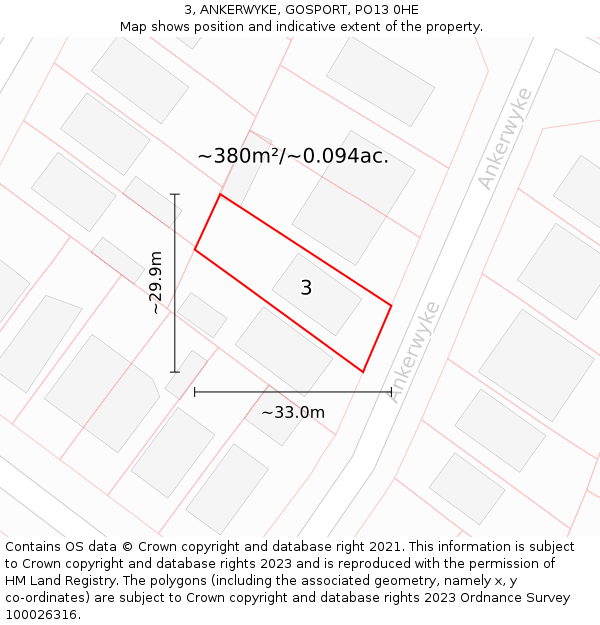 3, ANKERWYKE, GOSPORT, PO13 0HE: Plot and title map