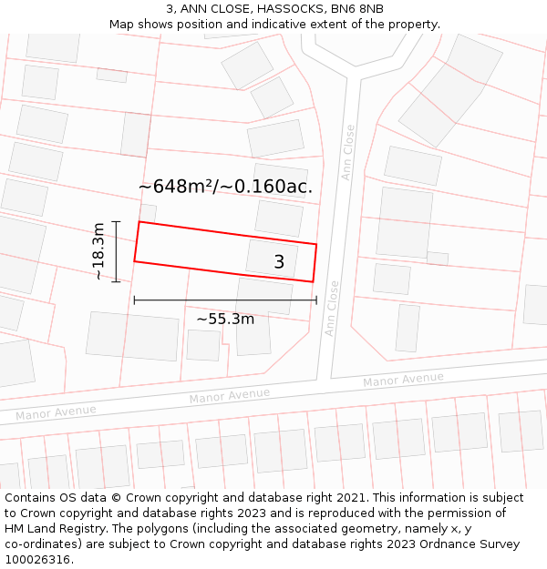 3, ANN CLOSE, HASSOCKS, BN6 8NB: Plot and title map