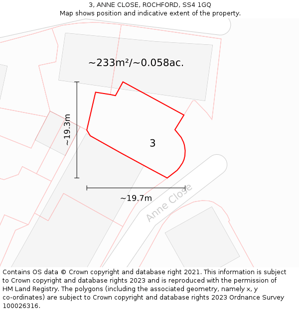 3, ANNE CLOSE, ROCHFORD, SS4 1GQ: Plot and title map