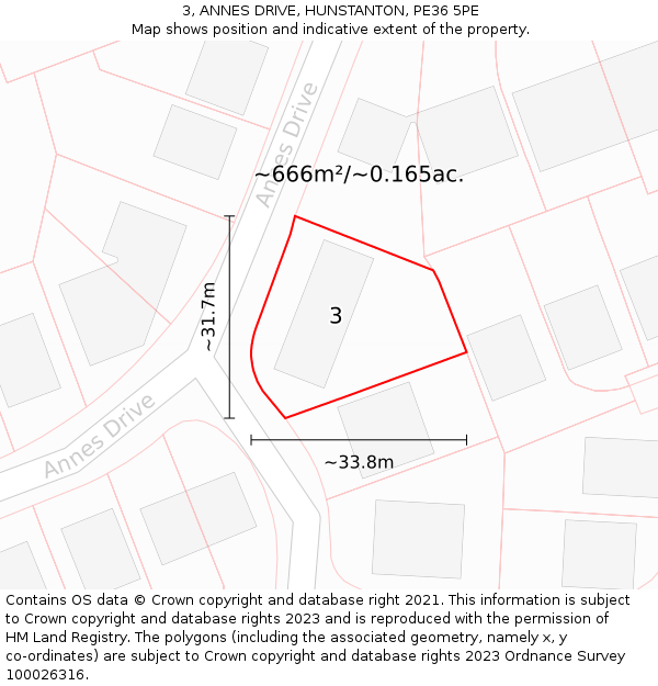 3, ANNES DRIVE, HUNSTANTON, PE36 5PE: Plot and title map