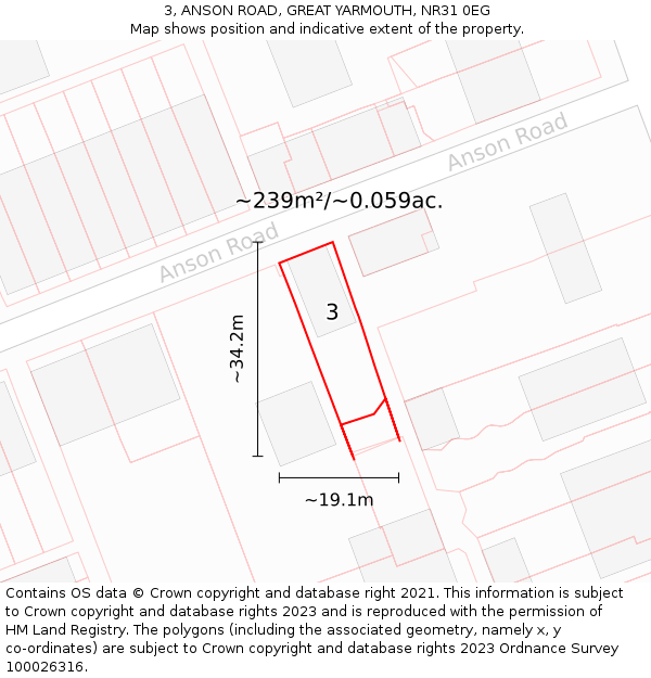 3, ANSON ROAD, GREAT YARMOUTH, NR31 0EG: Plot and title map