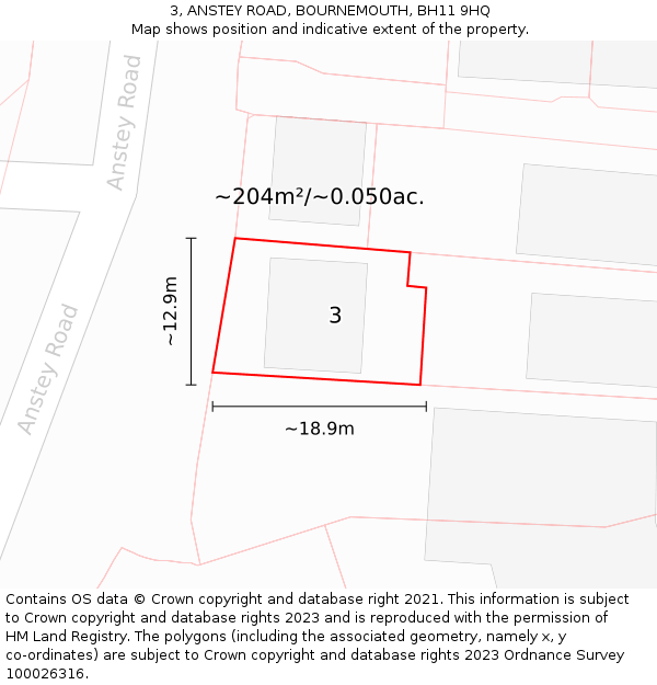 3, ANSTEY ROAD, BOURNEMOUTH, BH11 9HQ: Plot and title map