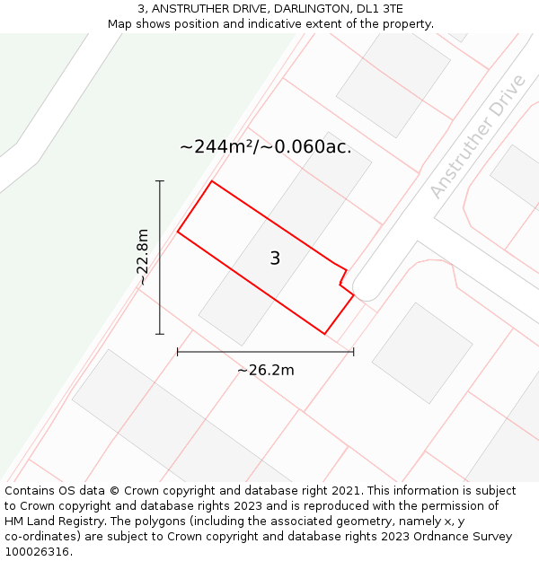 3, ANSTRUTHER DRIVE, DARLINGTON, DL1 3TE: Plot and title map