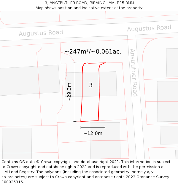 3, ANSTRUTHER ROAD, BIRMINGHAM, B15 3NN: Plot and title map