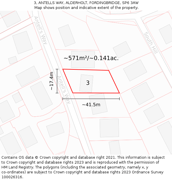3, ANTELLS WAY, ALDERHOLT, FORDINGBRIDGE, SP6 3AW: Plot and title map