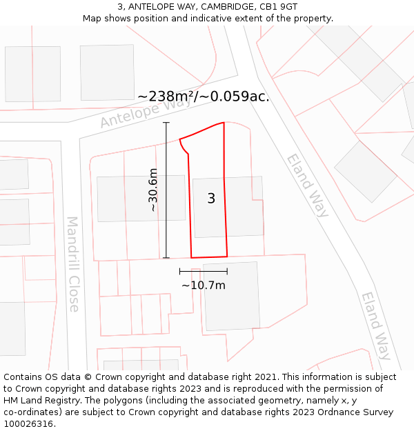 3, ANTELOPE WAY, CAMBRIDGE, CB1 9GT: Plot and title map