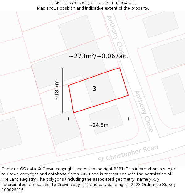 3, ANTHONY CLOSE, COLCHESTER, CO4 0LD: Plot and title map