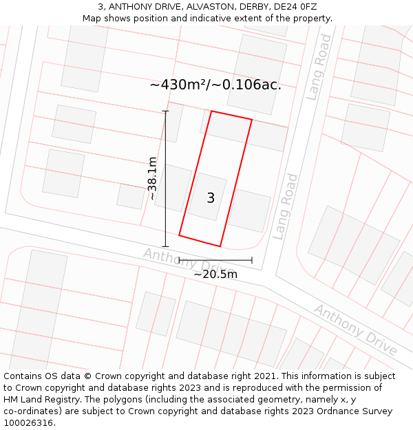 3, ANTHONY DRIVE, ALVASTON, DERBY, DE24 0FZ: Plot and title map