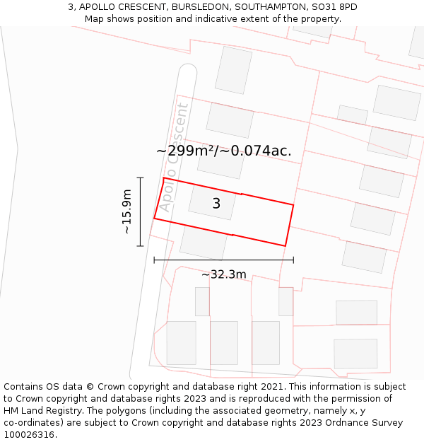 3, APOLLO CRESCENT, BURSLEDON, SOUTHAMPTON, SO31 8PD: Plot and title map