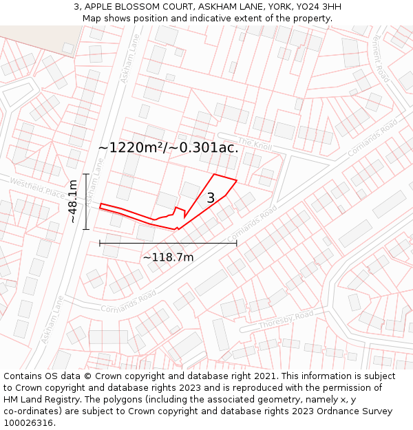 3, APPLE BLOSSOM COURT, ASKHAM LANE, YORK, YO24 3HH: Plot and title map