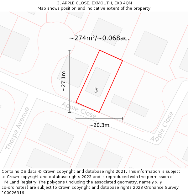 3, APPLE CLOSE, EXMOUTH, EX8 4QN: Plot and title map