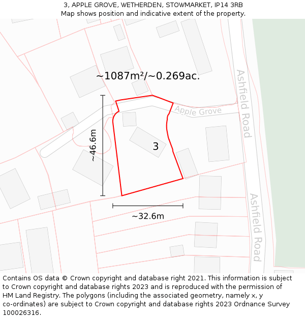 3, APPLE GROVE, WETHERDEN, STOWMARKET, IP14 3RB: Plot and title map