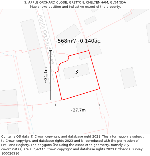 3, APPLE ORCHARD CLOSE, GRETTON, CHELTENHAM, GL54 5DA: Plot and title map