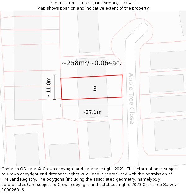 3, APPLE TREE CLOSE, BROMYARD, HR7 4UL: Plot and title map