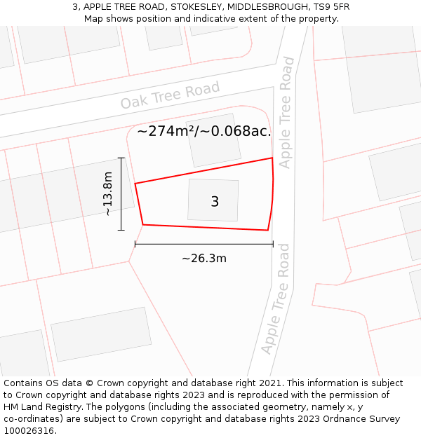 3, APPLE TREE ROAD, STOKESLEY, MIDDLESBROUGH, TS9 5FR: Plot and title map