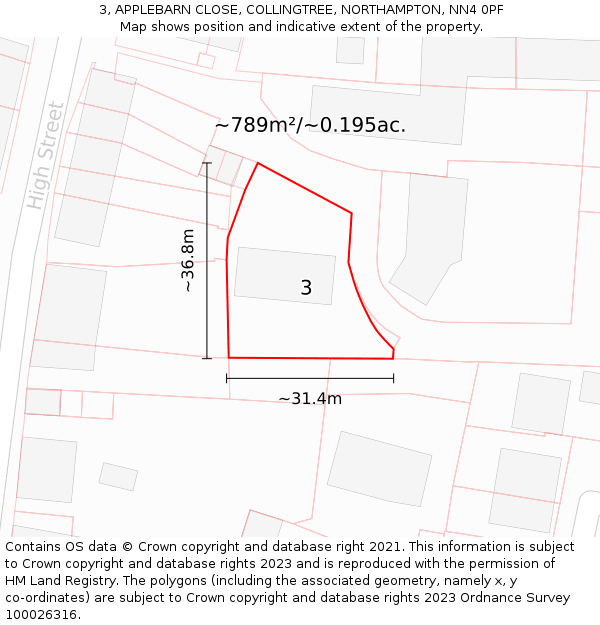 3, APPLEBARN CLOSE, COLLINGTREE, NORTHAMPTON, NN4 0PF: Plot and title map